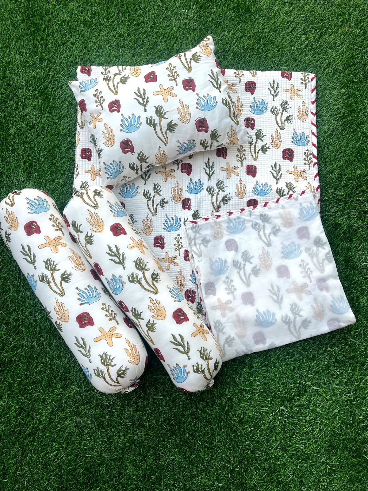Colourful Creature Meadow Handblock Kids Bedding Set original product photograph