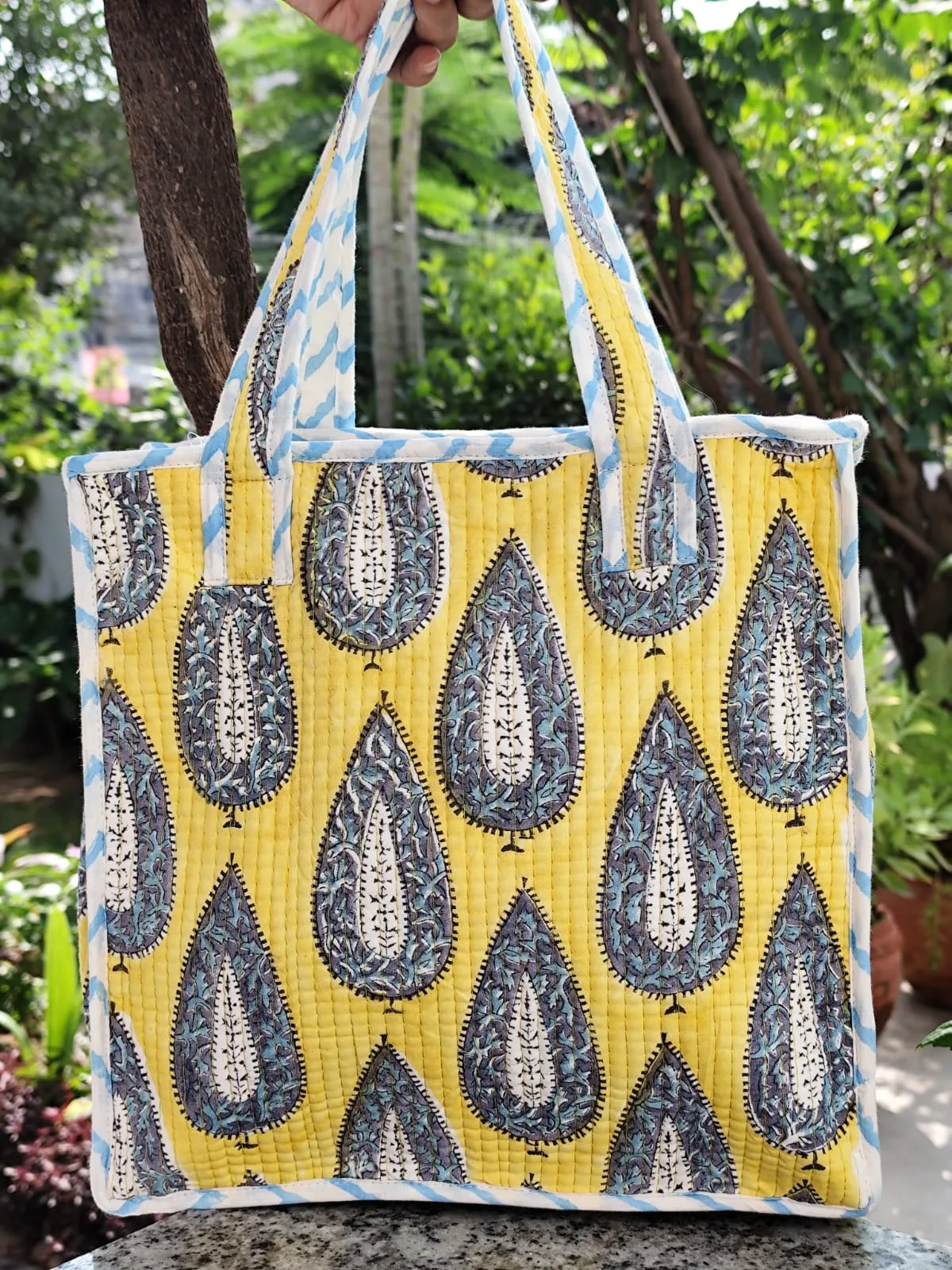 Mustard Indigo Paisley Quilted Lunch Bag original product photograph