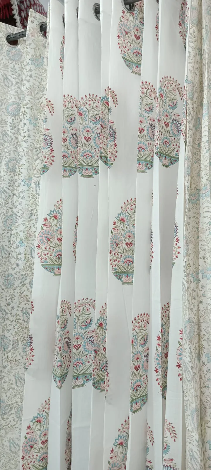 Aqua Botanical & Rani Floral Urn Pure Cotton Curtains original product photograph
