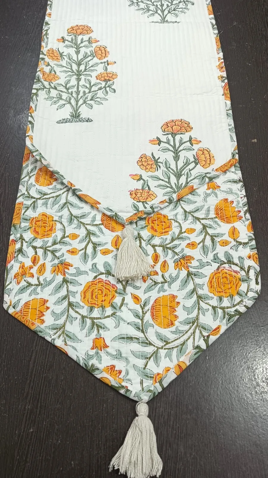 Saffron Marigold Shrub Reversible Quilted Table Runner original product photograph