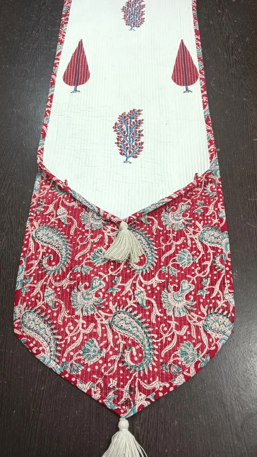 Wine Cypress Sprig Reversible Quilted Table Runner original product photograph