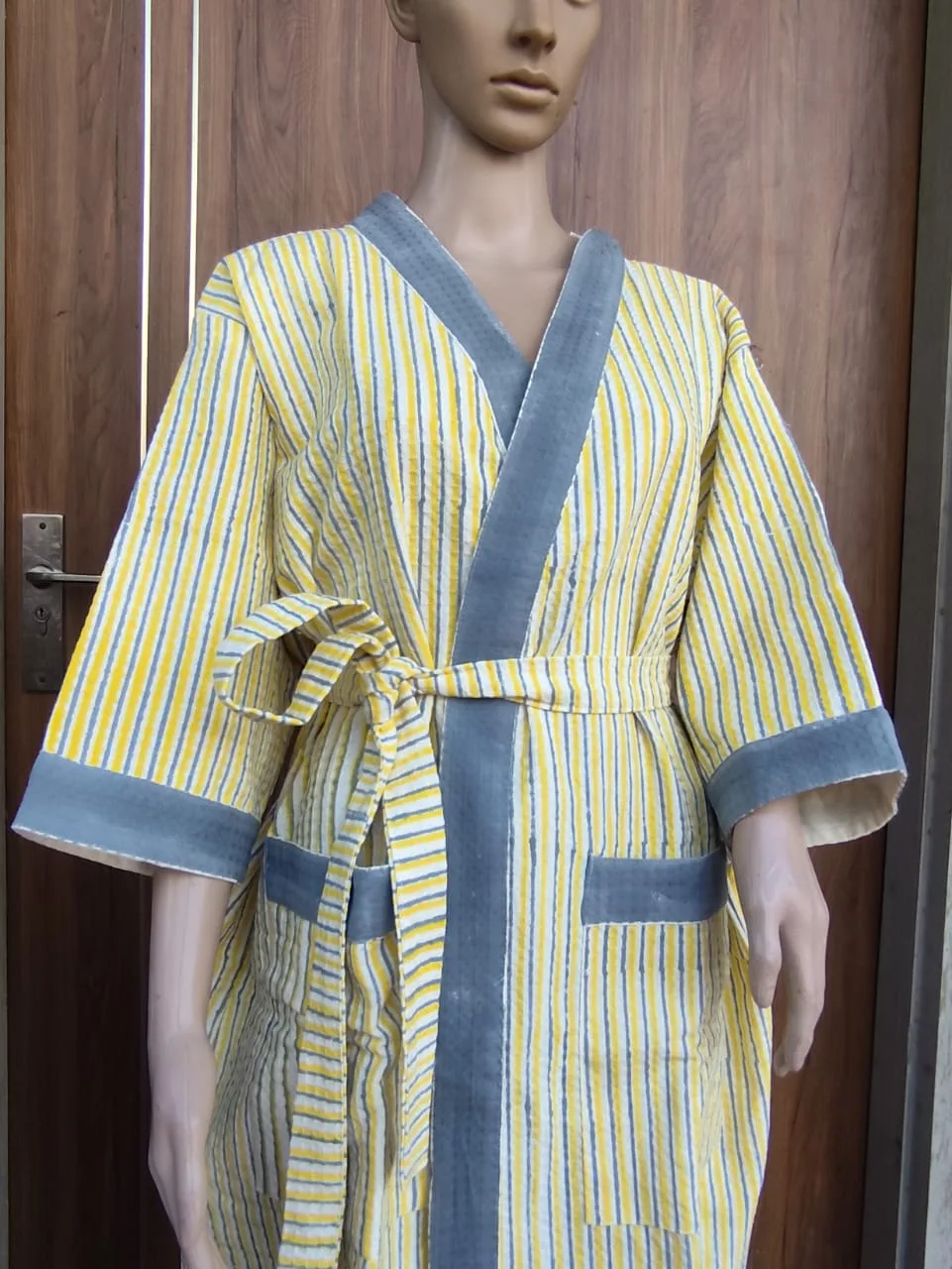 Sunshine Pinstripe Adult Waffle Bathrobe original product photograph
