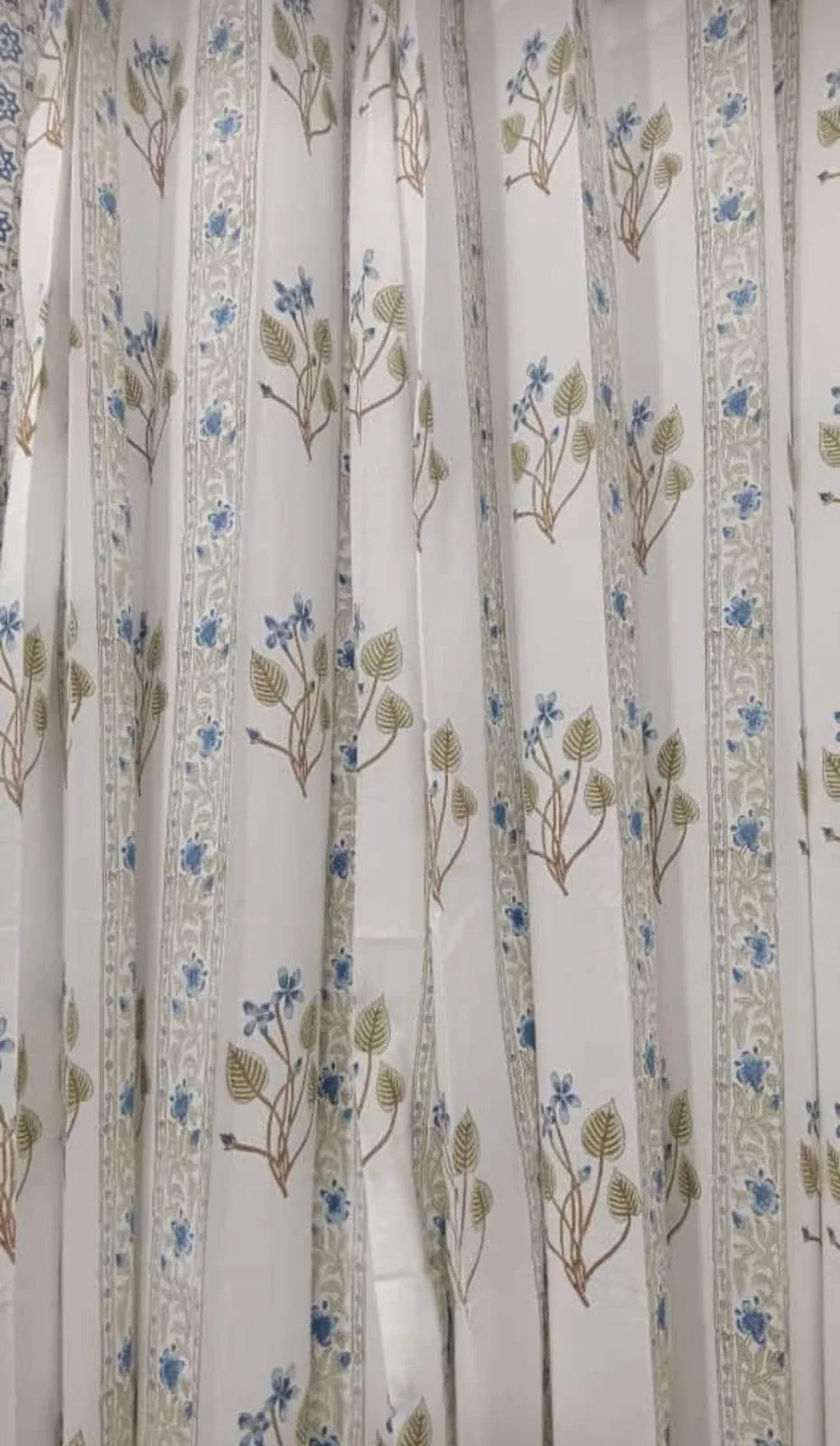 Powder Blue Ochre Botanical Branch Pure Cotton Curtains original product photograph