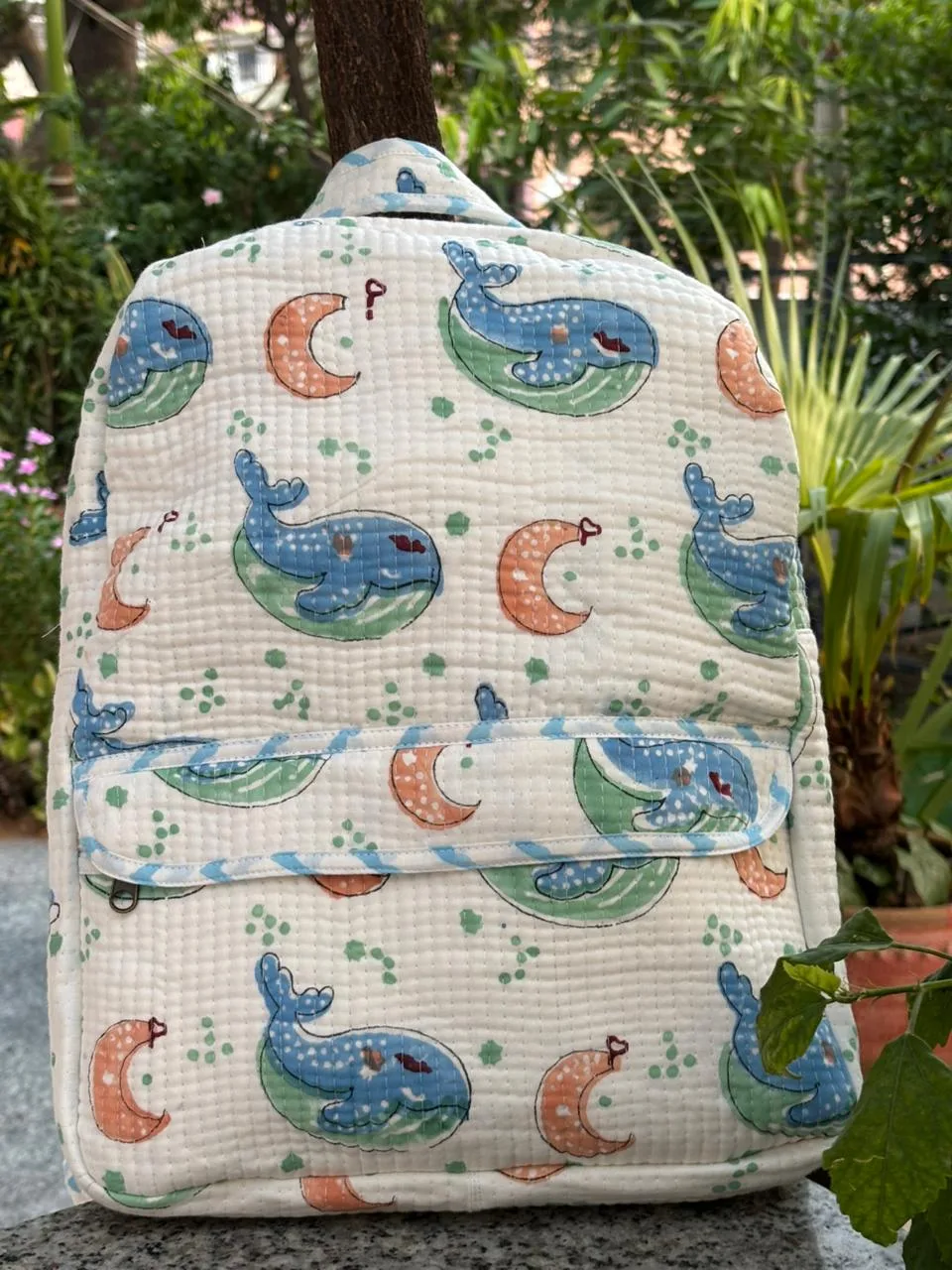 Whale Moon Voyage Quilted Kids Backpack original product photograph