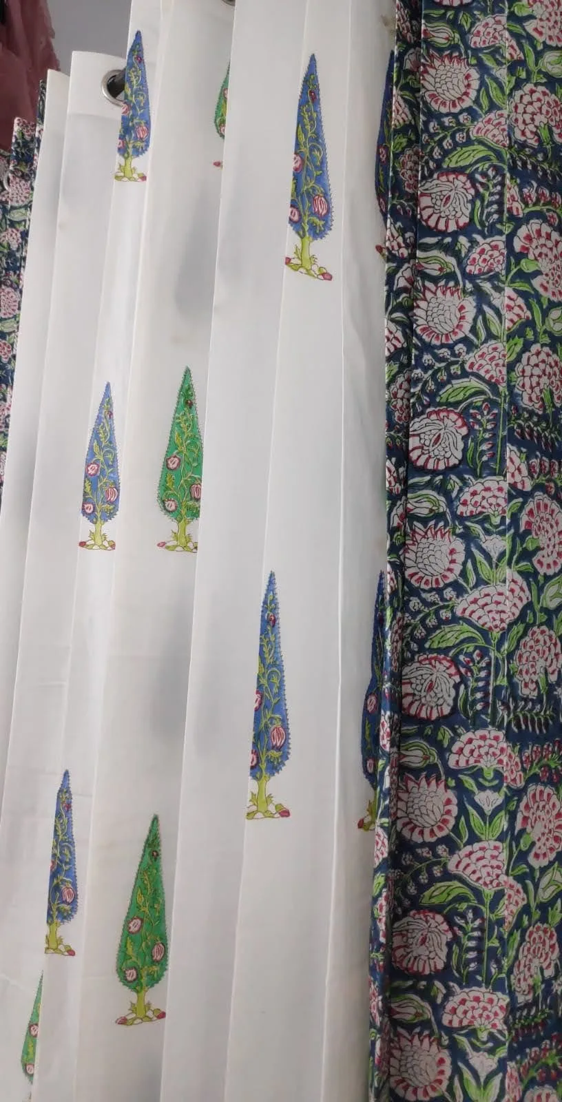 Navy Lotus Garden & Ornamental Cypress Pure Cotton Curtains original product photograph