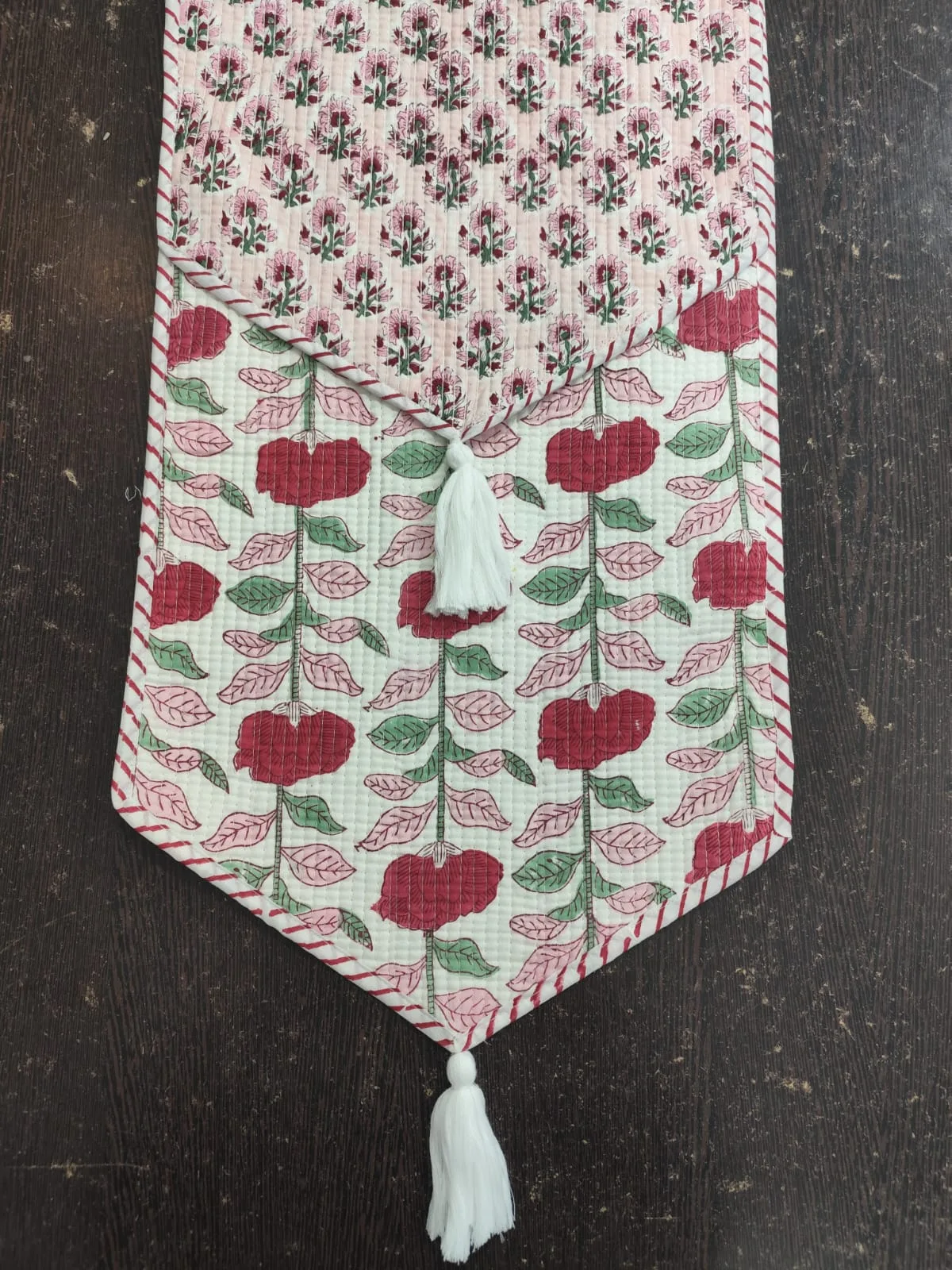 Wine Rose Buti Reversible Quilted Table Runner original product photograph