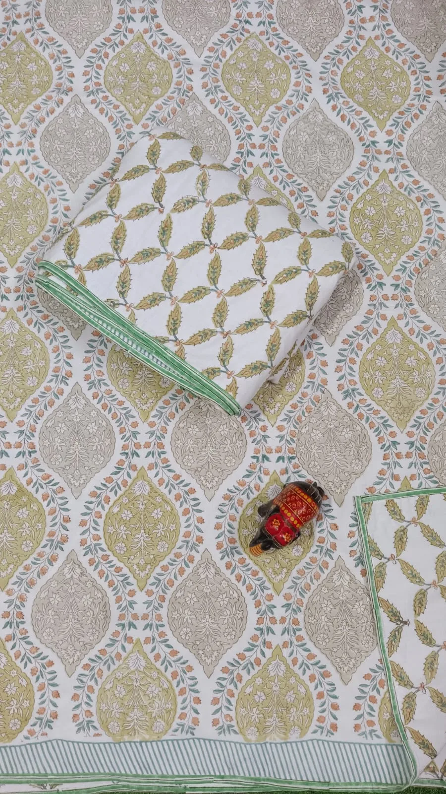 Sage Taupe Mughal Buta Reversible Hand-Block Dohar original product photograph