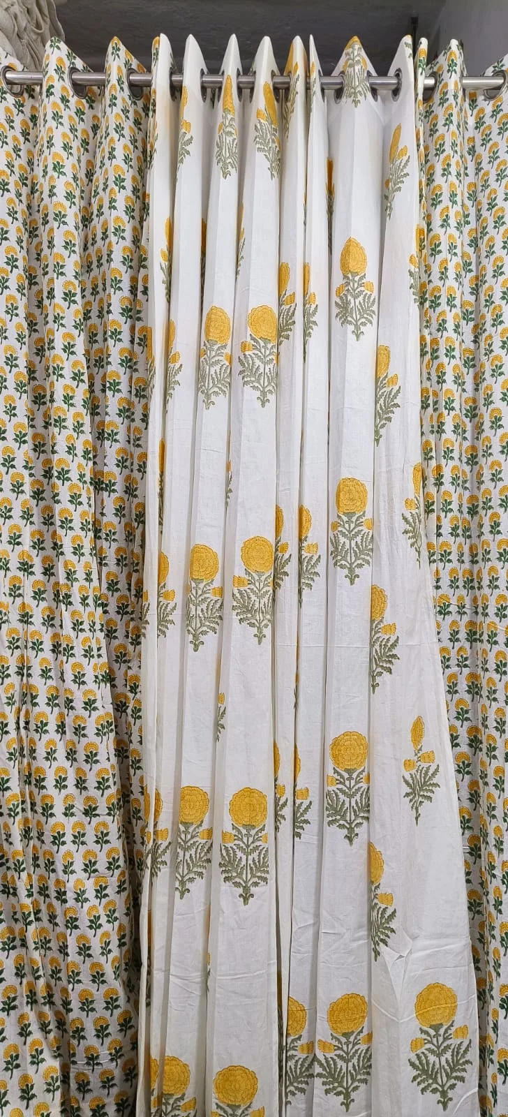 Mustard Marigold Bud & Bloom Coordinated Pure Cotton Curtains original product photograph