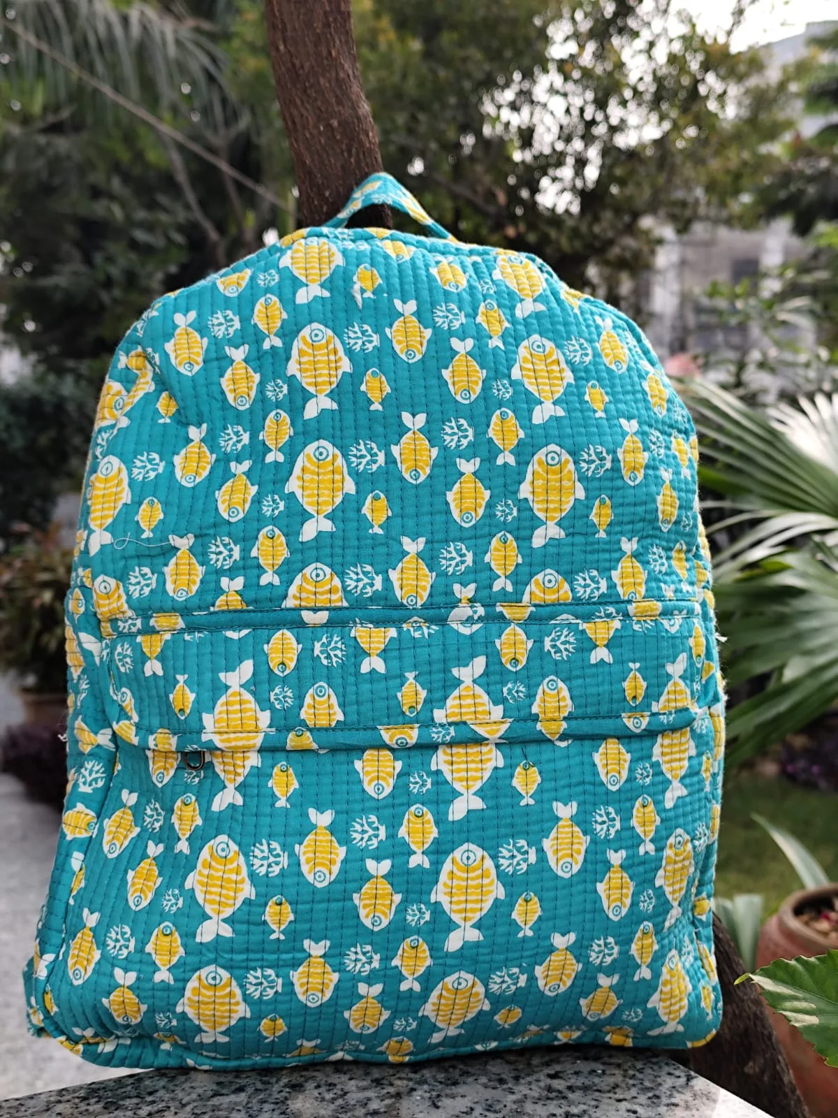 Turquoise Fish School Quilted Kids Backpack original product photograph
