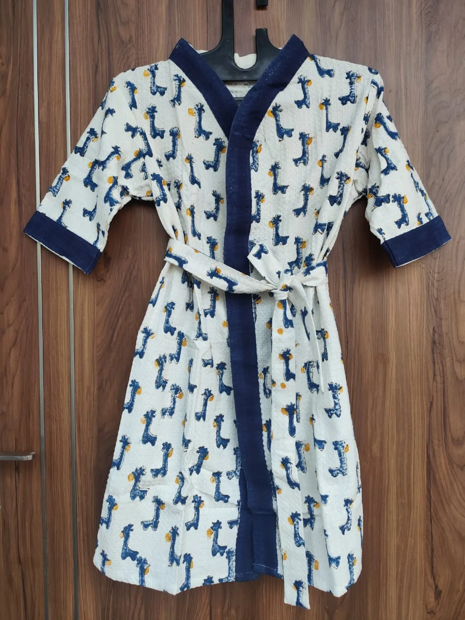 Navy Giraffe Trail Kids Waffle Bathrobe original product photograph