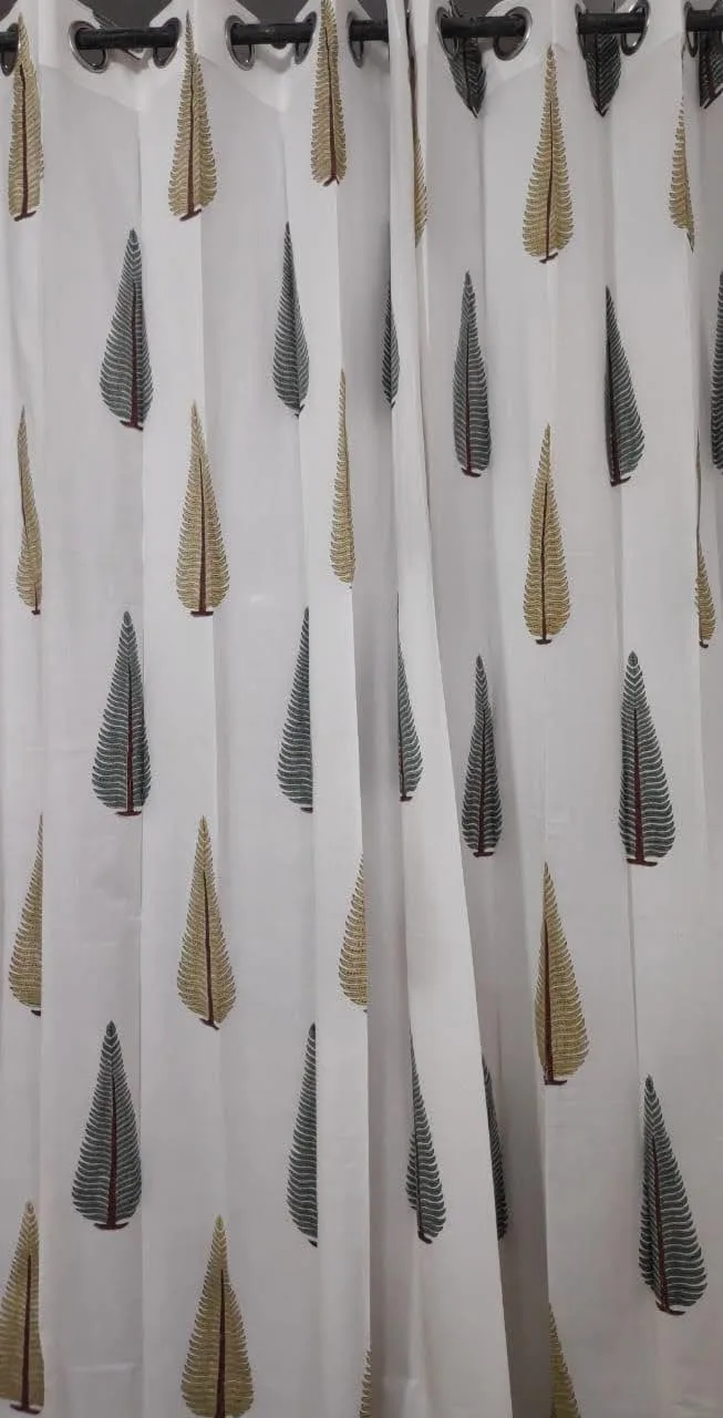 Mustard Charcoal Cypress Leaf Pure Cotton Curtains original product photograph