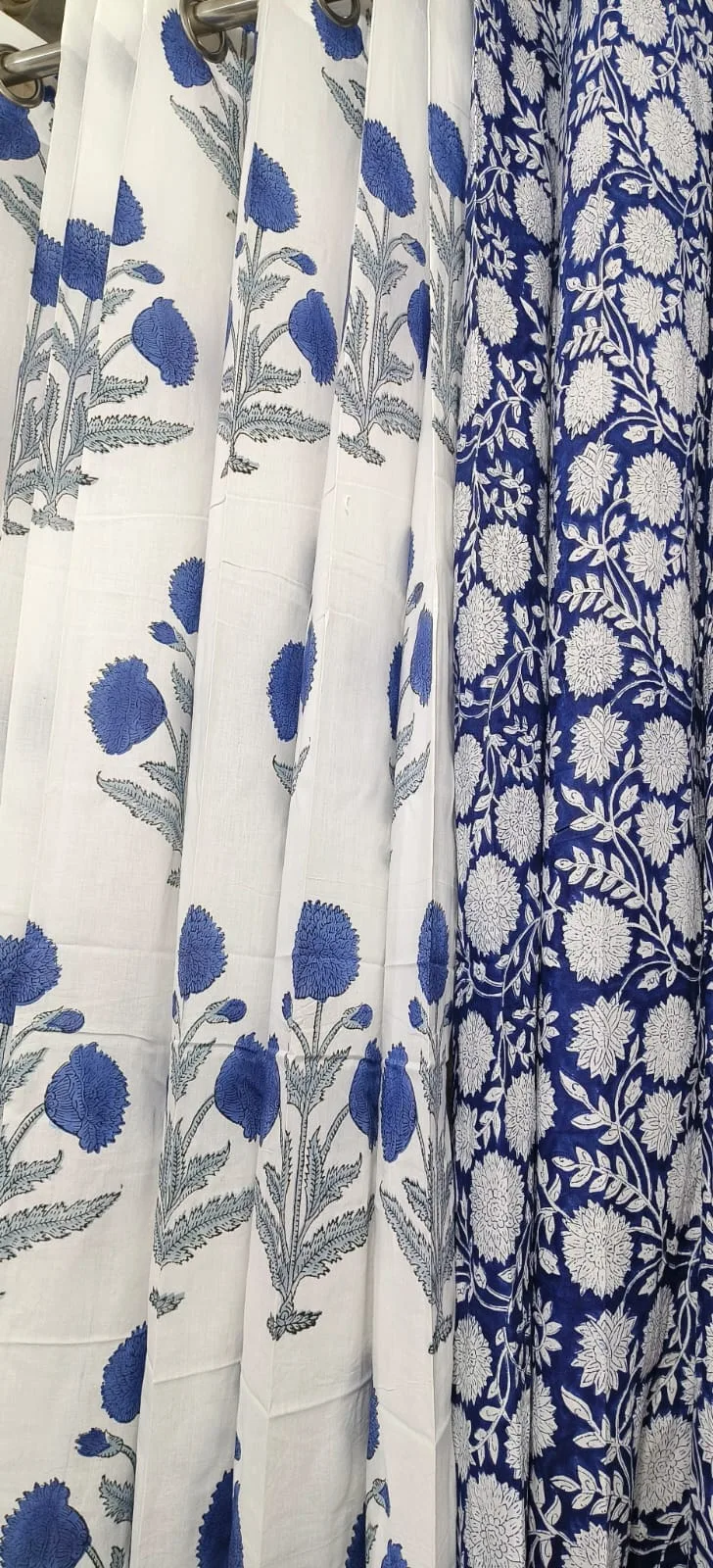 Indigo Bloom & Navy Floral Vine Coordinated Pure Cotton Curtains original product photograph