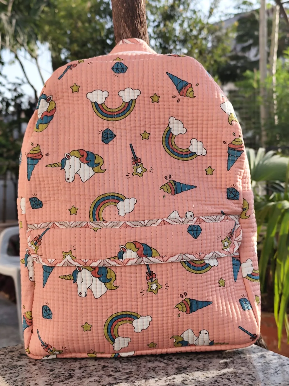 Peach Unicorn Dreams Quilted Kids Backpack original product photograph