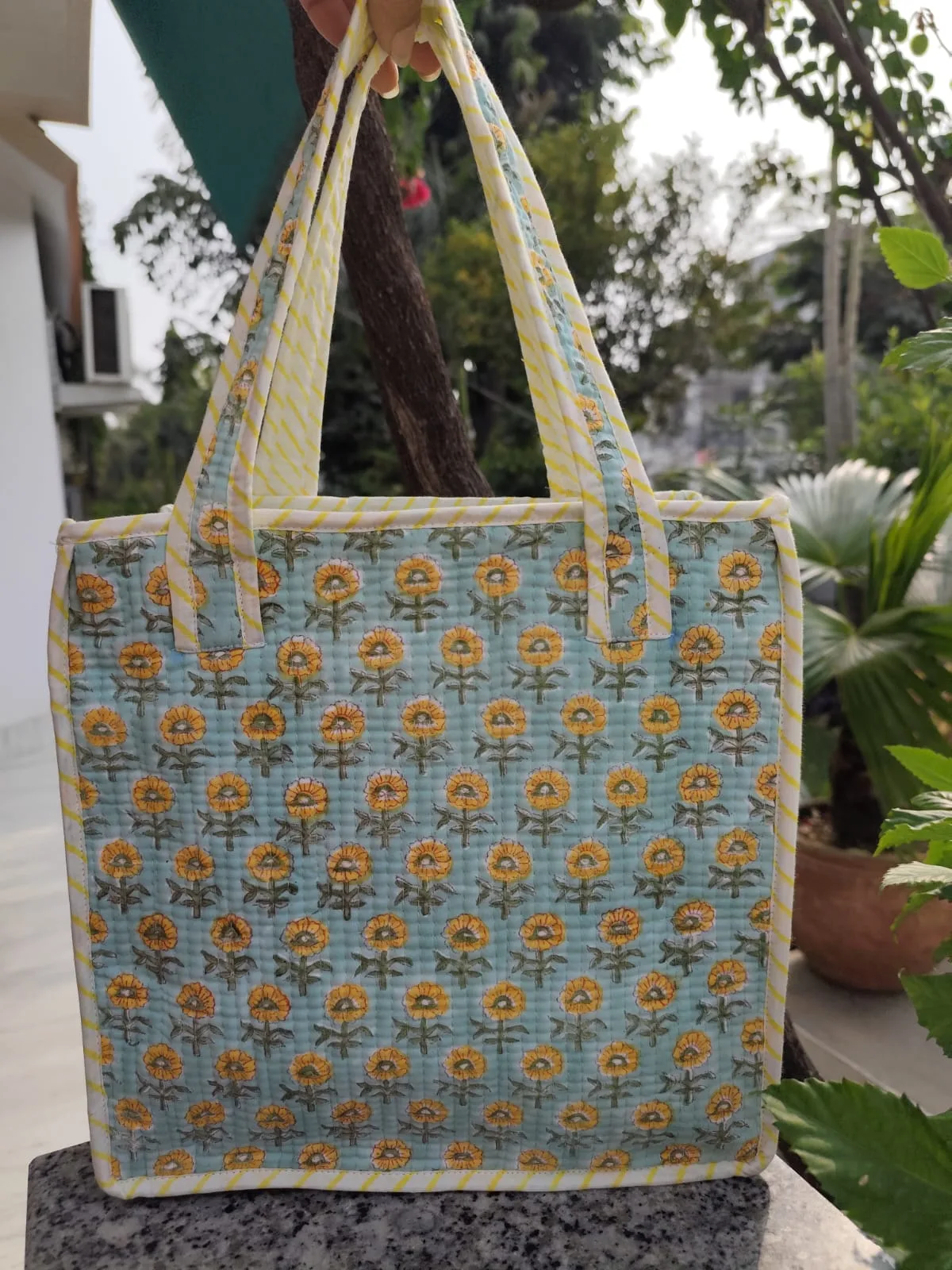 Aqua Marigold Dots Quilted Lunch Bag original product photograph