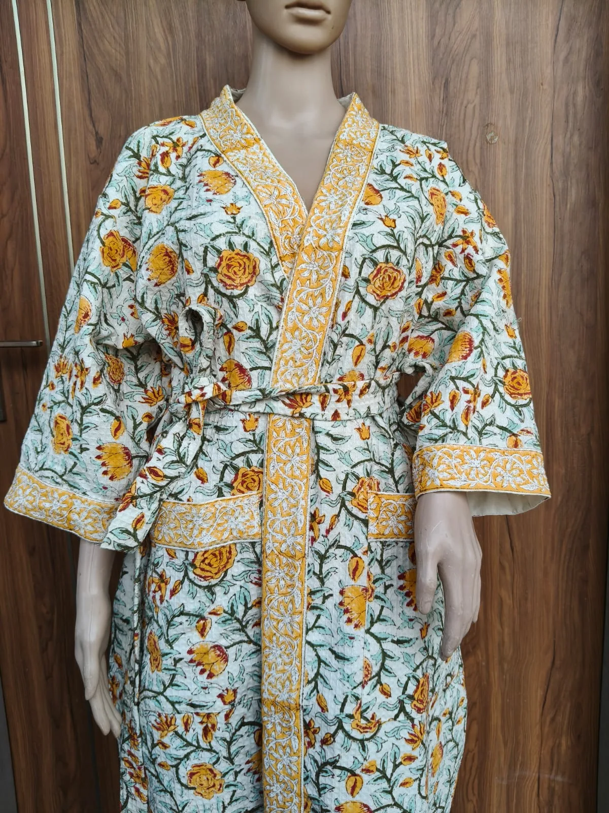Mustard Rose Vine Adult Waffle Bathrobe original product photograph