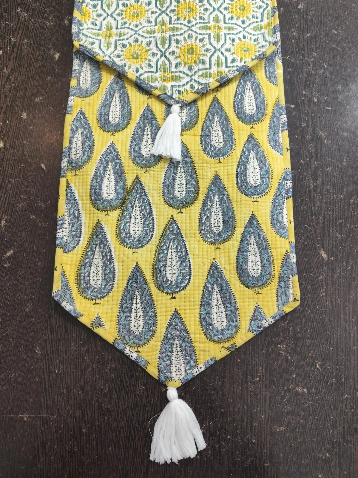 Mustard Indigo Paisley Reversible Quilted Table Runner original product photograph
