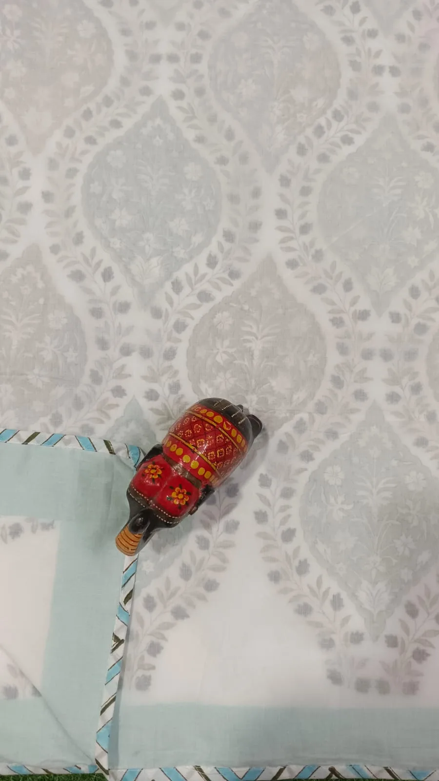 Mist Grey Mughal Buta Reversible Hand-Block Dohar original product photograph