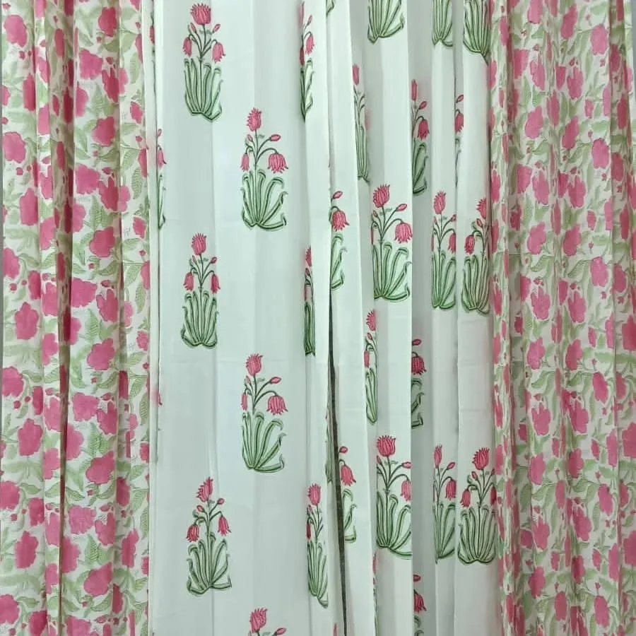 Blush Meadow & Tulip Sprig Pure Cotton Curtains original product photograph