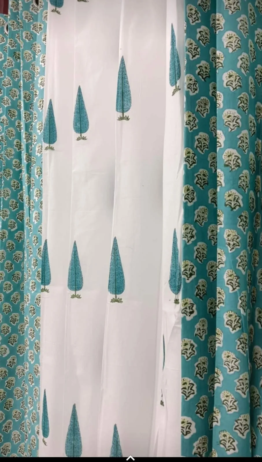Turquoise Mughal Floral & Cypress Pure Cotton Curtains original product photograph