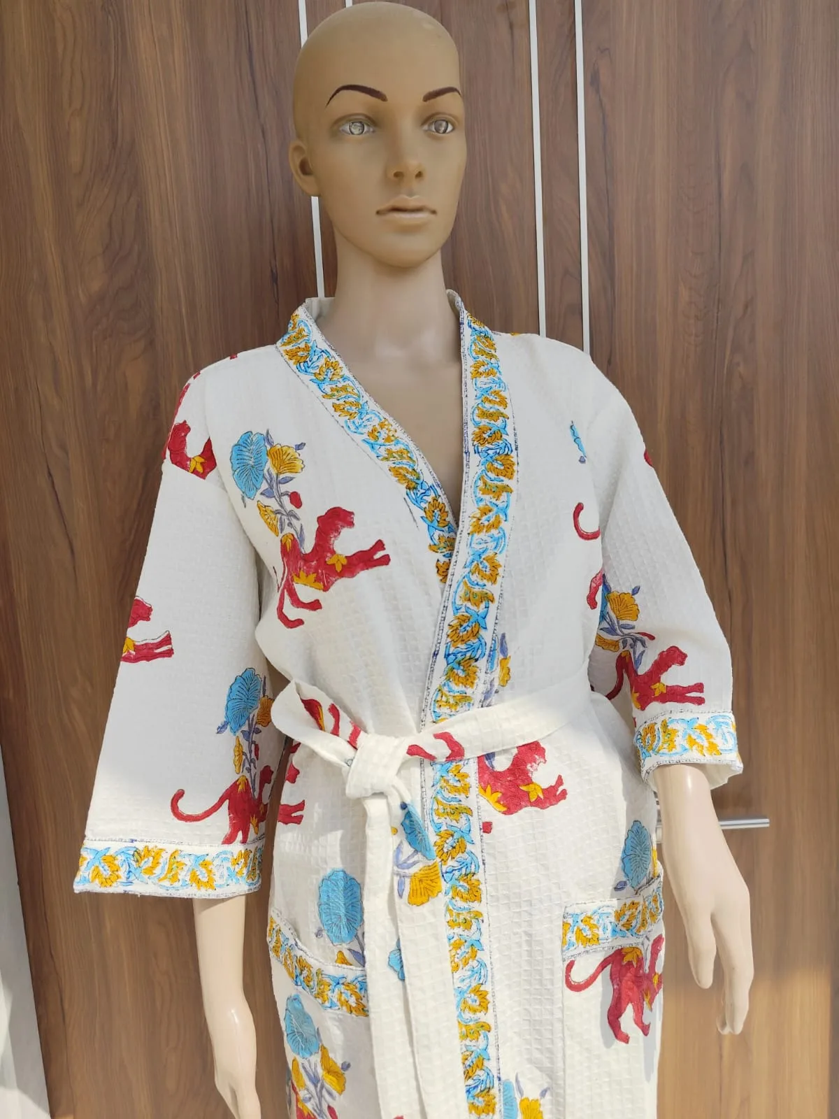 Red Horse & Blue Blossom Adult Waffle Bathrobe original product photograph