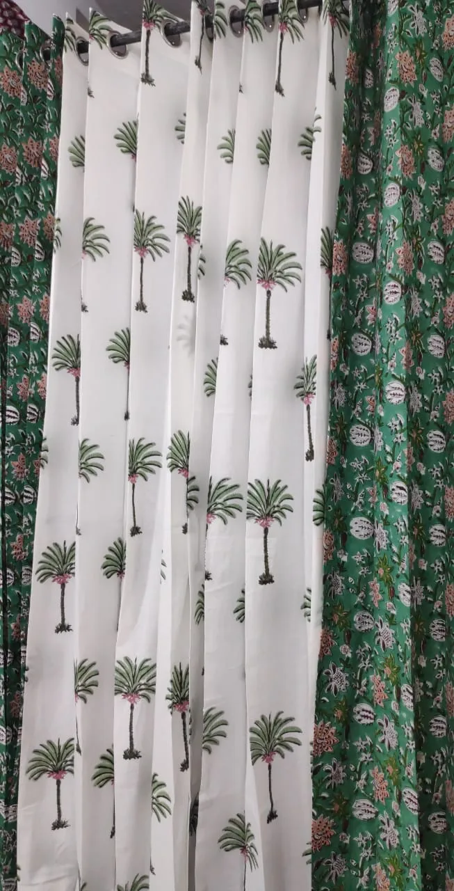 Emerald Floral Vine & Palm Grove Pure Cotton Curtains original product photograph
