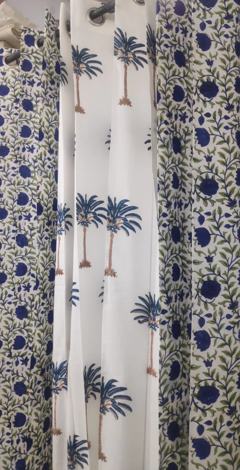 Indigo Rose & Palm Pure Cotton Curtains original product photograph