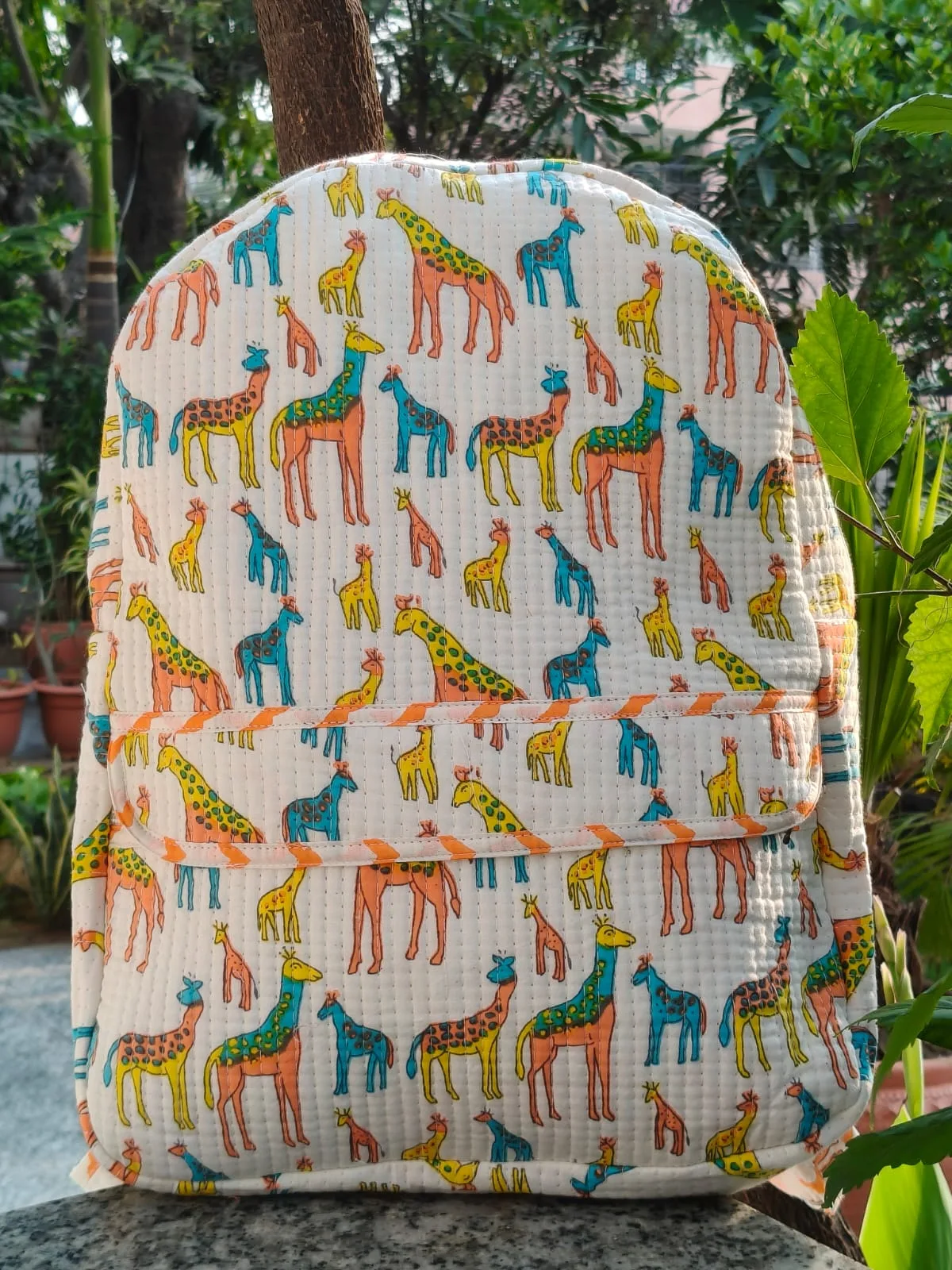 Giraffe Parade Quilted Kids Backpack original product photograph