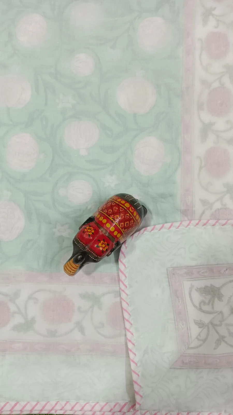 Mint Blush Pomegranate Jaal Reversible Hand-Block Dohar original product photograph