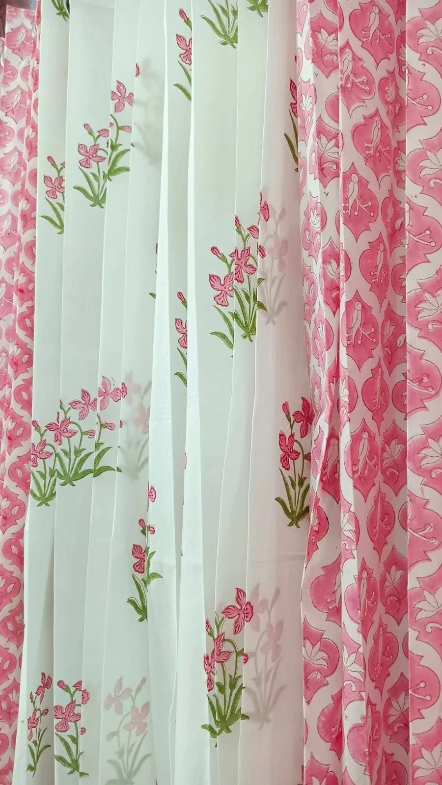 Rani Floral Jaal & Pink Lily Coordinated Pure Cotton Curtains original product photograph