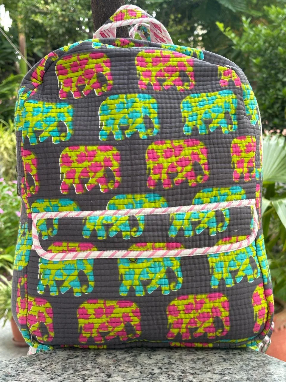 Charcoal Elephant Bloom Quilted Kids Backpack original product photograph