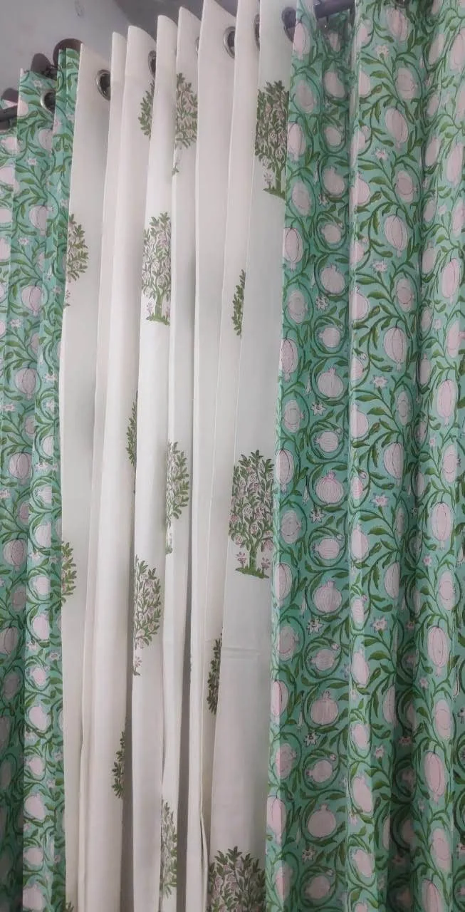 Aqua Pomegranate & Flowering Tree Pure Cotton Curtains original product photograph