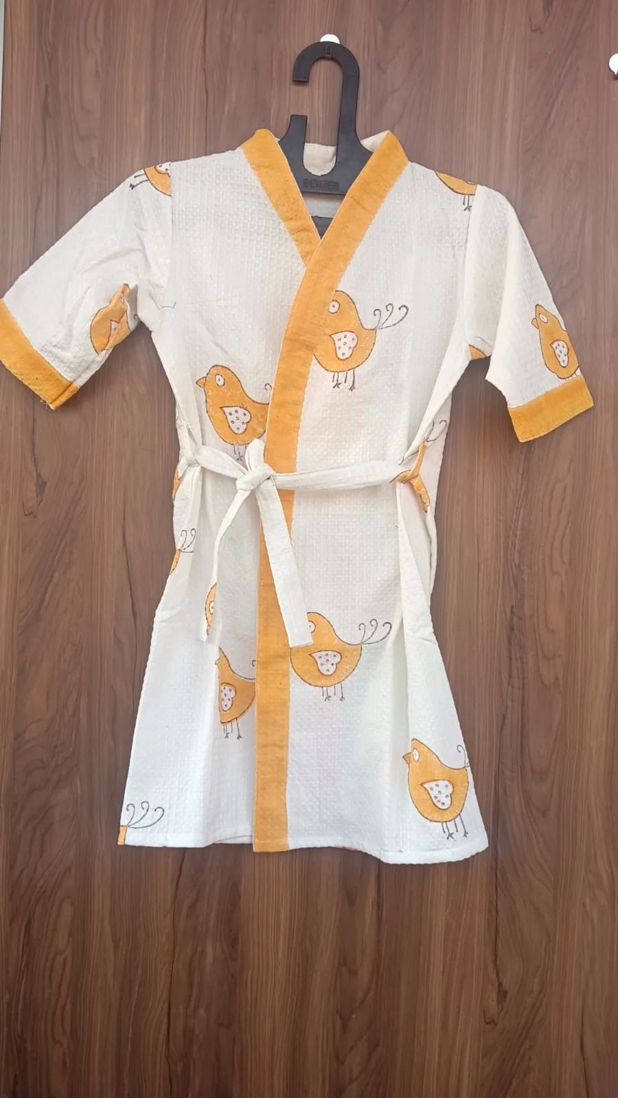Mustard Birdsong Kids Waffle Bathrobe original product photograph