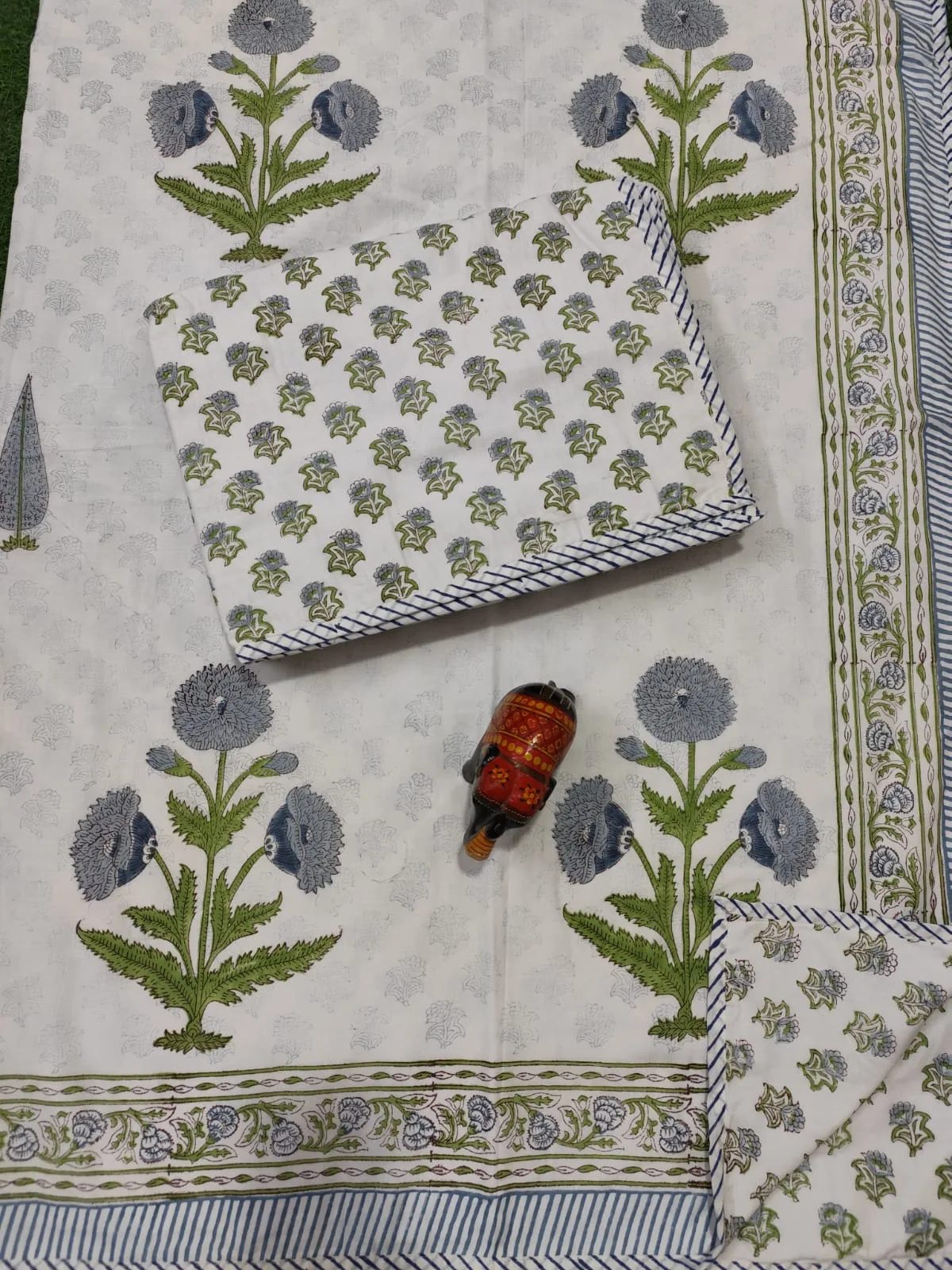 Neel Genda Cypress Border Reversible Hand-Block Dohar original product photograph