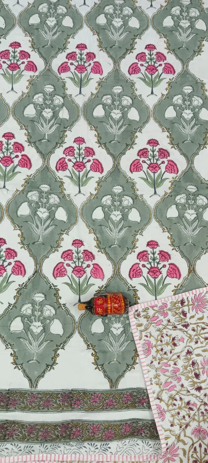 Sage Rani Floral Medallion Reversible Hand-Block Dohar original product photograph