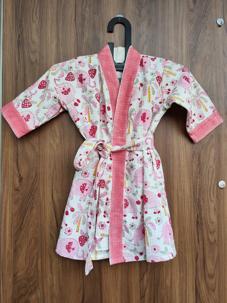 Pink Elephant Garden Kids Waffle Bathrobe original product photograph