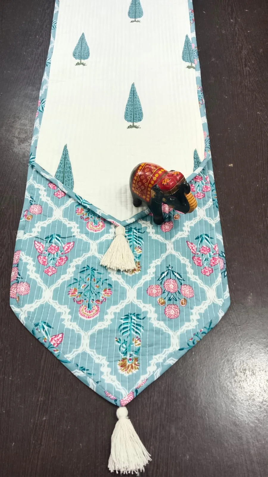 Teal Cypress Buti Reversible Quilted Table Runner original product photograph