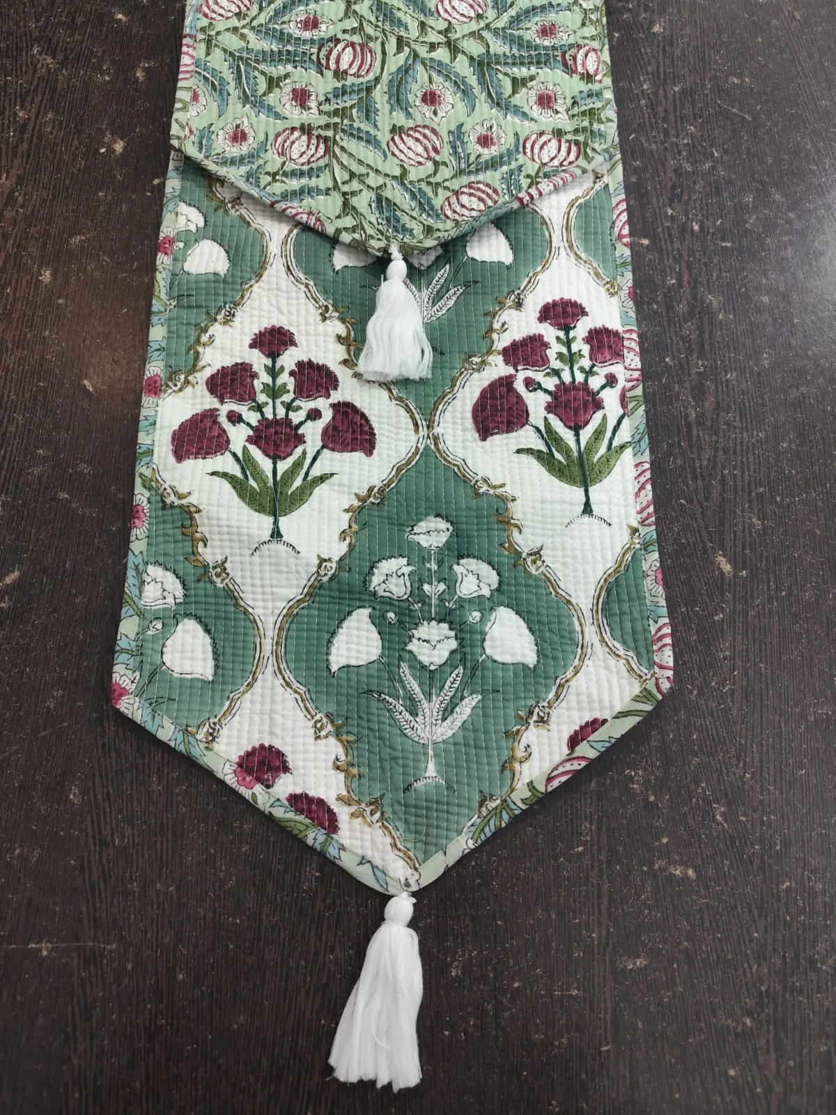 Sage Mughal Gulab Reversible Quilted Table Runner original product photograph