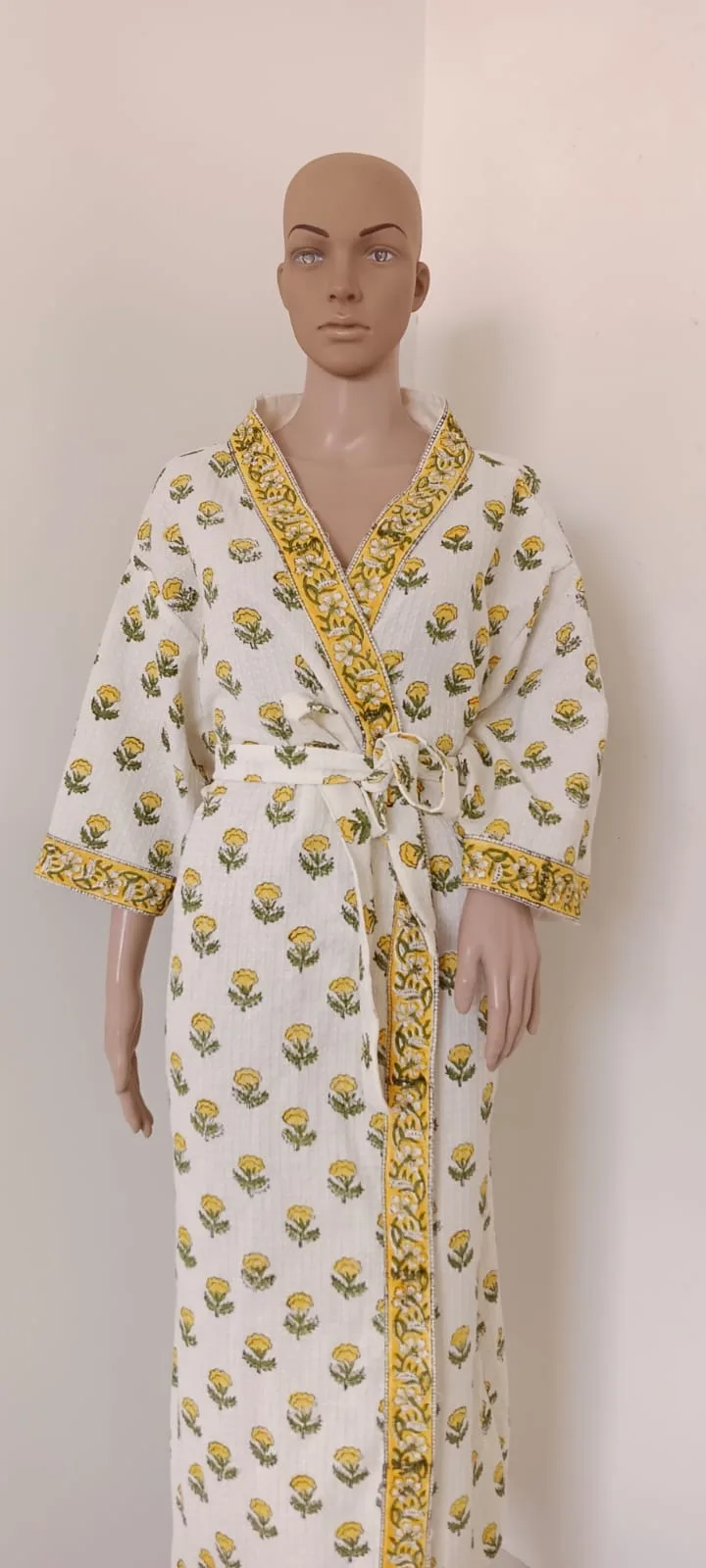 Mustard Marigold Sprig Adult Waffle Bathrobe original product photograph