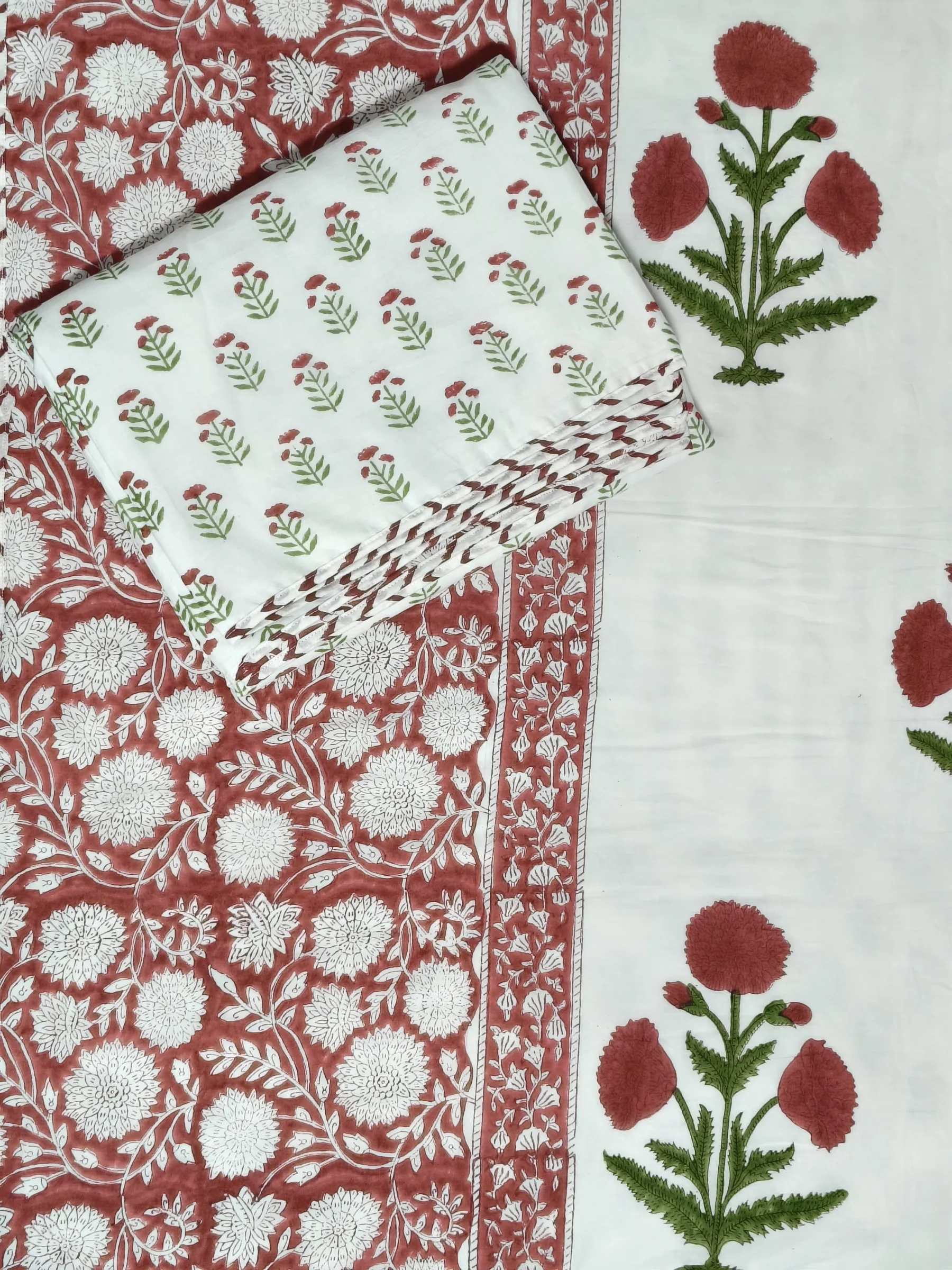 Rust Genda Floral Panel Reversible Hand-Block Dohar original product photograph