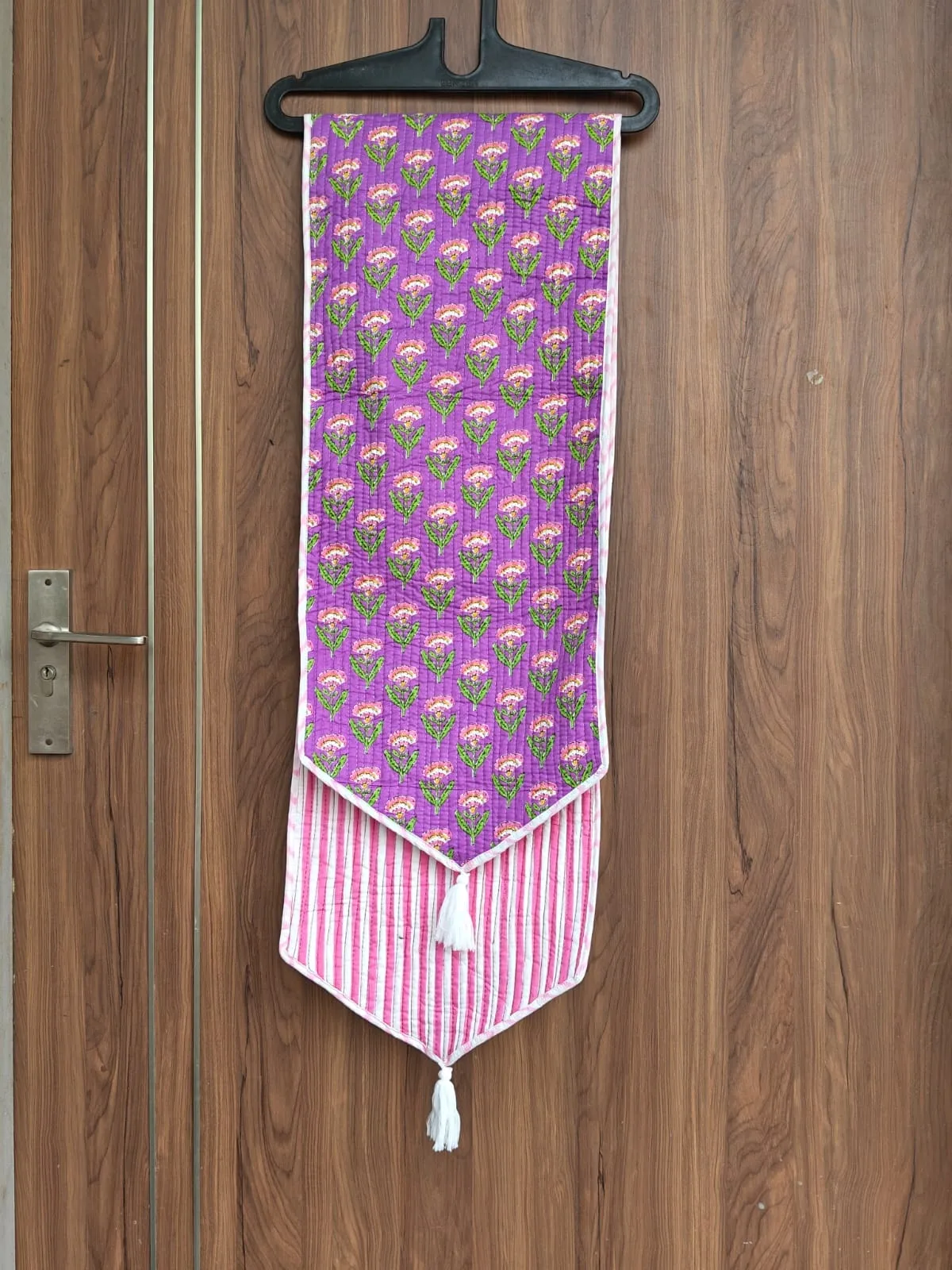 Violet Gulab Sprig Reversible Quilted Table Runner original product photograph