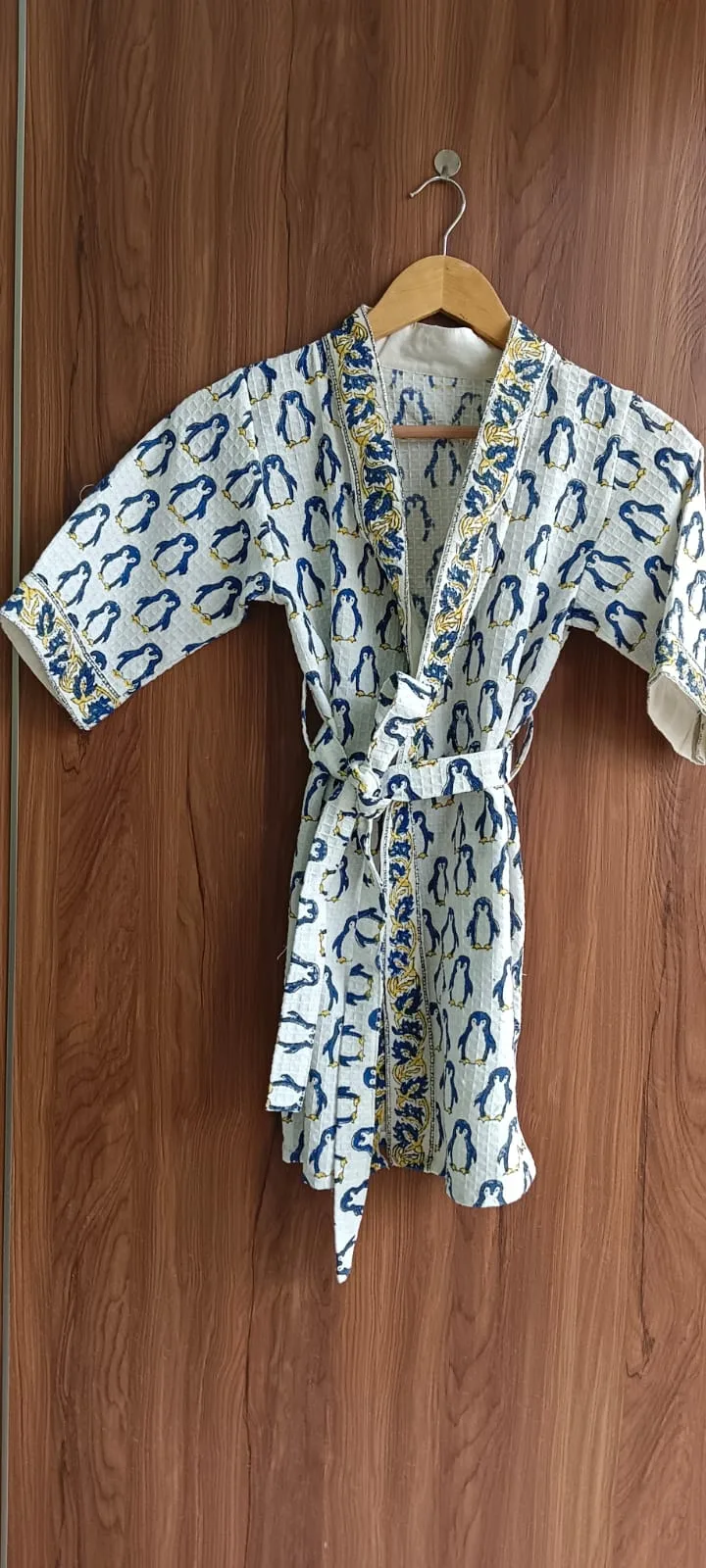 Navy Penguin Parade Kids Waffle Bathrobe original product photograph