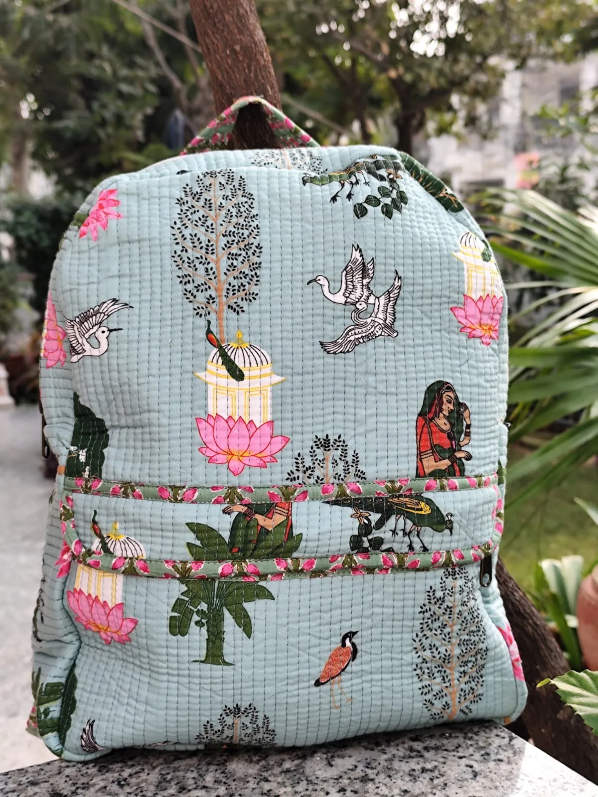 Aqua Palace Garden Quilted Kids Backpack original product photograph