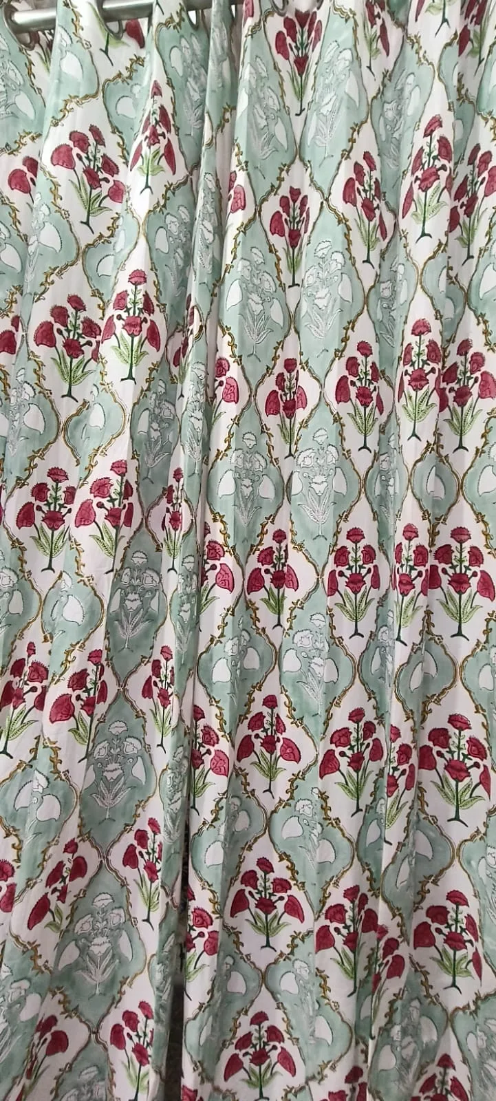 Aqua Rani Ornamental Lattice Pure Cotton Curtains original product photograph