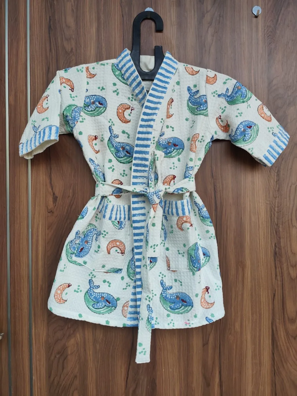 Whale & Moon Waves Kids Waffle Bathrobe original product photograph